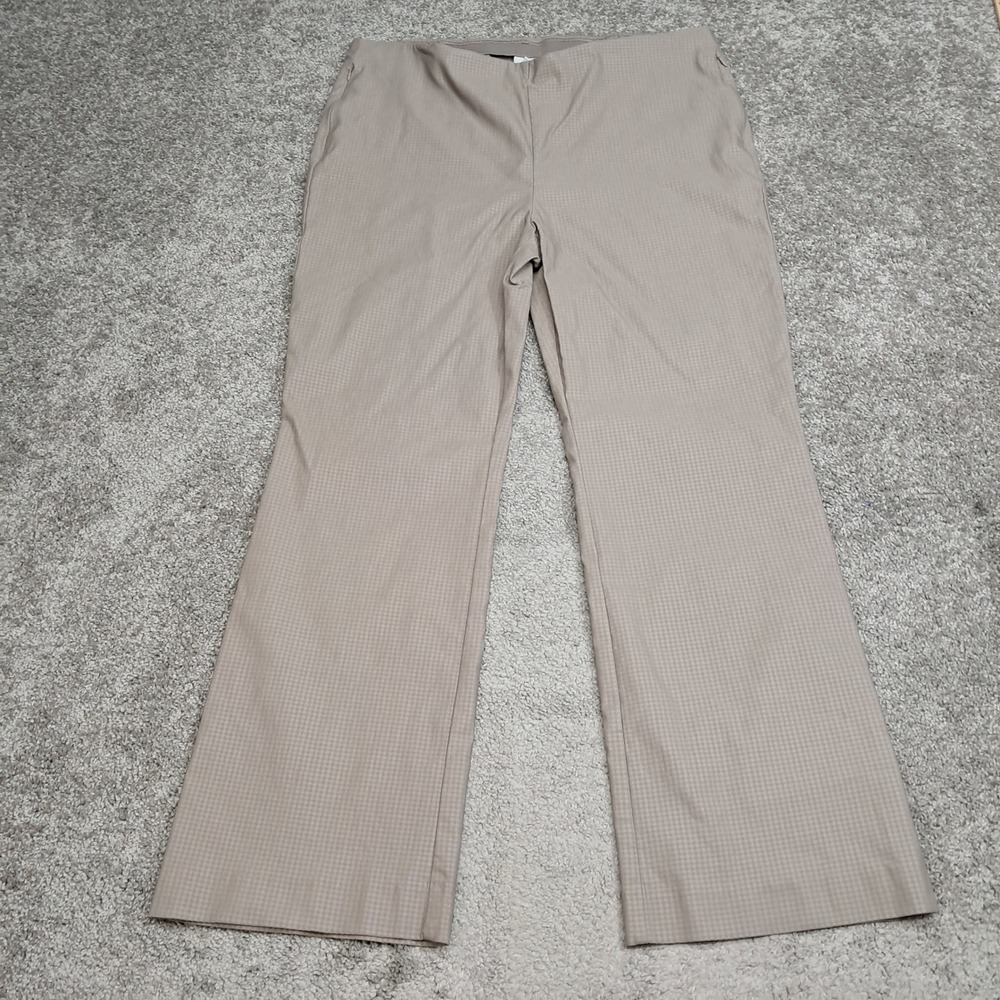 Chicos Womens 3.5R US 18R Tan Micro Houndstooth Pull On Side Zip Dress Pants